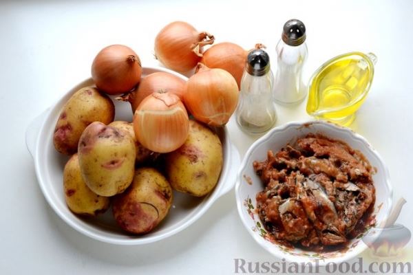 Картофель, запечённый с килькой в томате