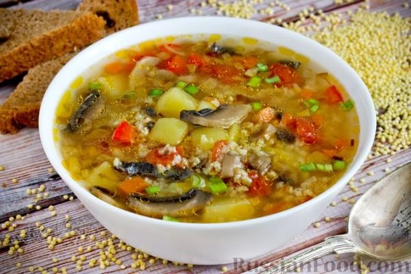 Грибной суп с пшеном и овощами