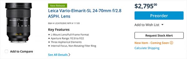 Представлен объектив Leica Vario-Elmarit-SL 24-70mm F/2.8 ASPH L-mount